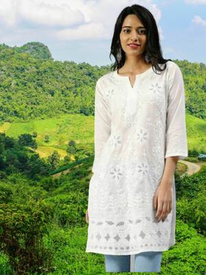 Indian Hand Embroidered Latest Chikankari Cotton Kurta Kurti Tunic