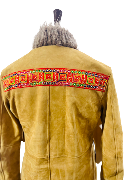 Pre-owned Topshop Retro Afghan Penny Lane Coat 80s Suede Long Coat Trim Outerwear Coat In Tan