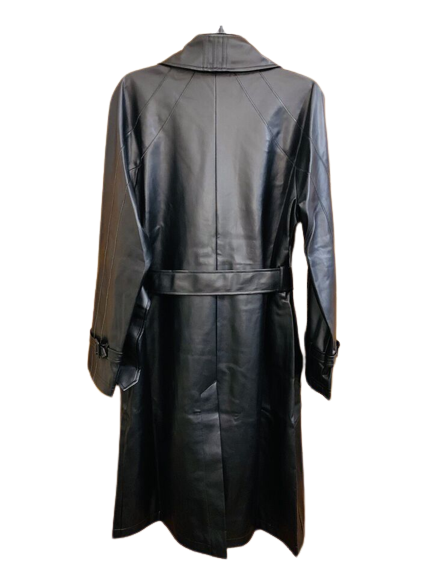 Pre-owned Adidas Originals Faux Leather Belted Trench Coat Black Ii6083 Women's Size L