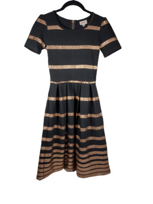 LuLaRoe Amelia Dress Black and Copper Striped XXS 0-00 Party Christmas New Years