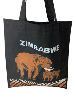 Zimbabwe Unisex Tote Bag Black Elephant Print Lightweight Two Straps African