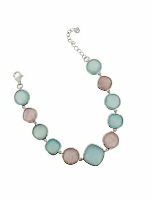 Elements silver bracelet with blue & green chalcedony & rose quartz, 6.5-7.5''
