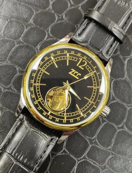 Orologio Polso Zcc Z806 Uomo Analogico Automatico Elegante Dorato Nero lac