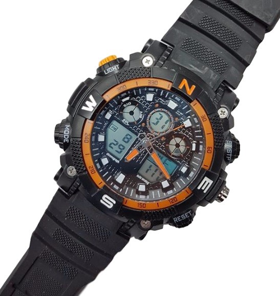 Orologio Sportivo Zh 1420 Uomo Resistente Acqua Cronografo Dual Time Arancio lac