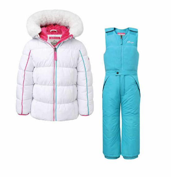 Snozu 2-Piece Snow Suit, White/ Turquoise Set Girl size 4T,5 NWT Coat Bib Pant