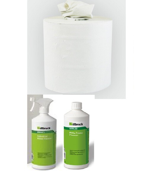 Centrefeed Cleaning Tissue, Upvc Frame & Glass Cleaner Kit for White