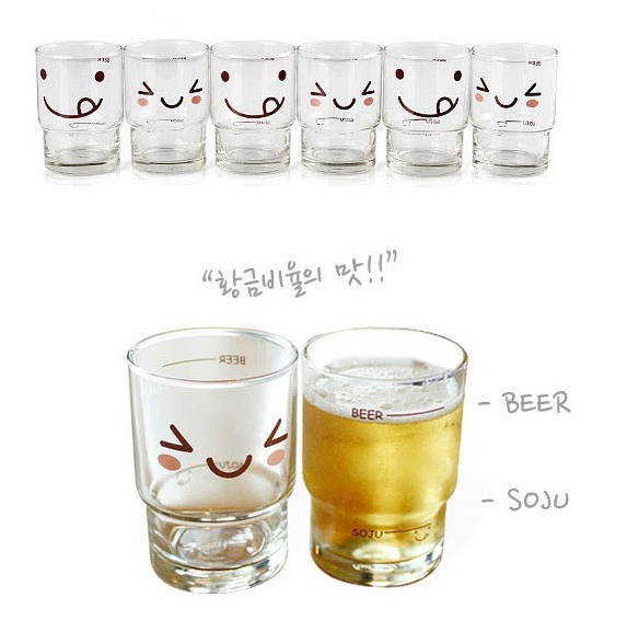 Korean Soju Beer Mix Glass Cute Smile SoMaek Glass, 6pcs