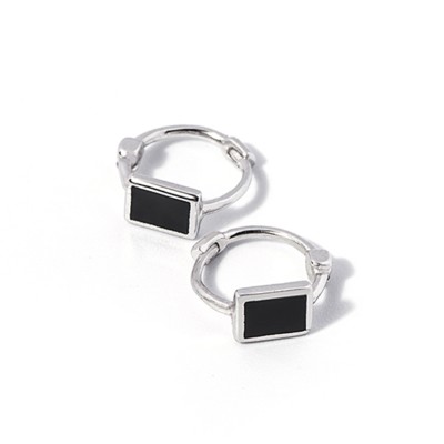 Sterling Silver Black Glazed Cuboid Square Hinged Huggie Hoop Earrings