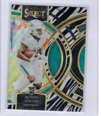 2023 Panini Select ZEBRA Prizm Premier SP De'Von Achane Rookie Dolphins #176