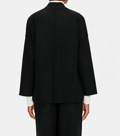 Pre-owned Eileen Fisher System High Collar Boiled Wool Kimono Jacket In Black Sz M