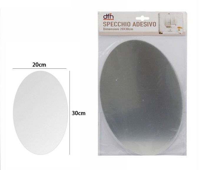 Specchio Adesivo Forma Ovale Adesiva Murale Arredamento Casa 20x30cm dfh