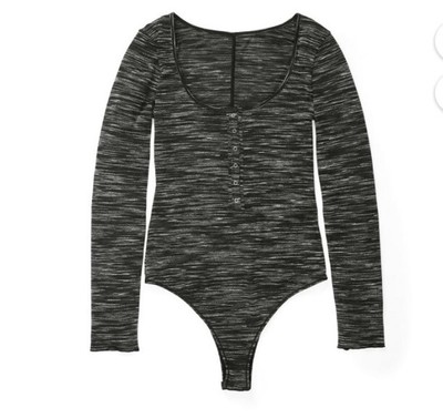 Adore Me Womens Sz Medium Havyn Bodysuit Long Sleeve Shirt Snap Front Scoop Neck