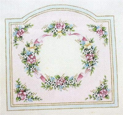 1987 Janice Gaynor Signed Square Floral Frame Handpainted Needlepoint Canvas