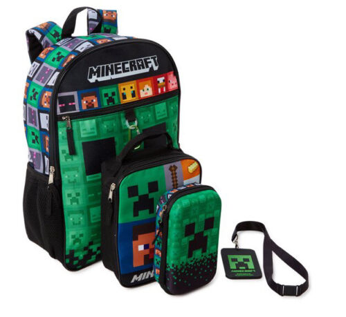 Minecraft Kids’ Backpack with Lunch Bag 4-Piece Set Green 