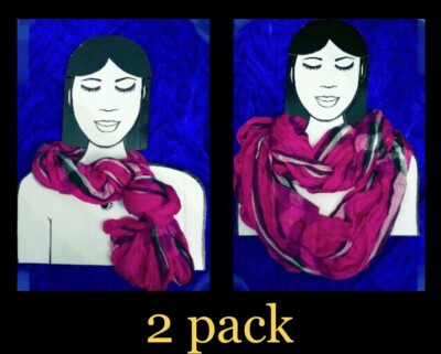 2pk OURNA 74  Long,Infinity Scarf,color Pink Plaid,Woven design,multifunctional