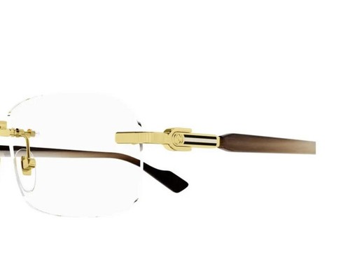 Pre-owned Gucci Gg1221o 002 Gold Brown Horn Clear Lens Rectangular Rimless Eyeglasses