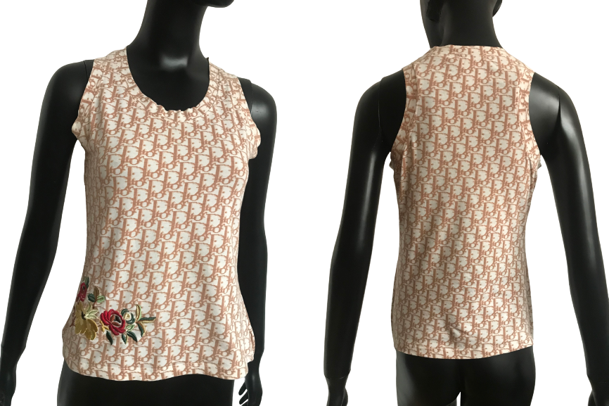 ❤️CHRISTIAN DIOR ,monogram brown tank top embroidered