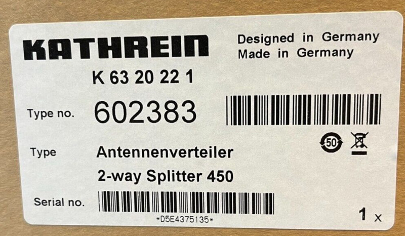 K6320221 Antenna Kathrein Uhf 380-512 Mhz Power Splitter (New In Box)