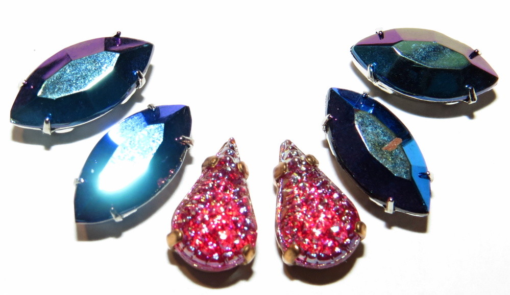 6 Vintage Sew On Beads Marquise Glass Embellishment  7x15mm