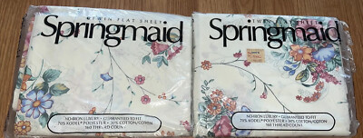 SPRINGMAID HERITAGE STENCIL Vintage NOS SEALED sheets Lot of 2 TWIN FLAT LUXURY