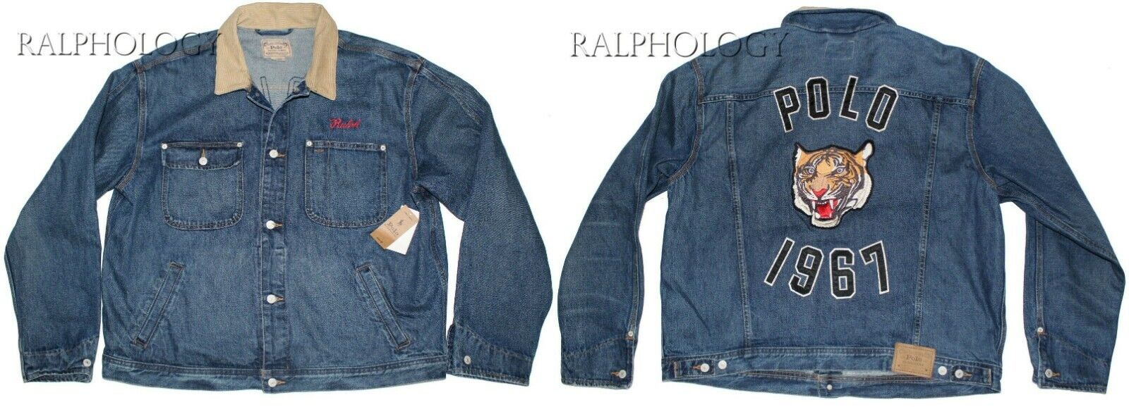 Pre-owned Polo Ralph Lauren Mens Tiger Patch 1967 Dungaree Denim Trucker Jean Jacket In Blue