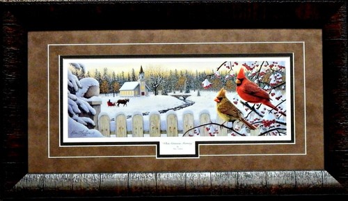 Kim Norlien White Crimson Morning Cardinal Print-Framed 23 x 13
