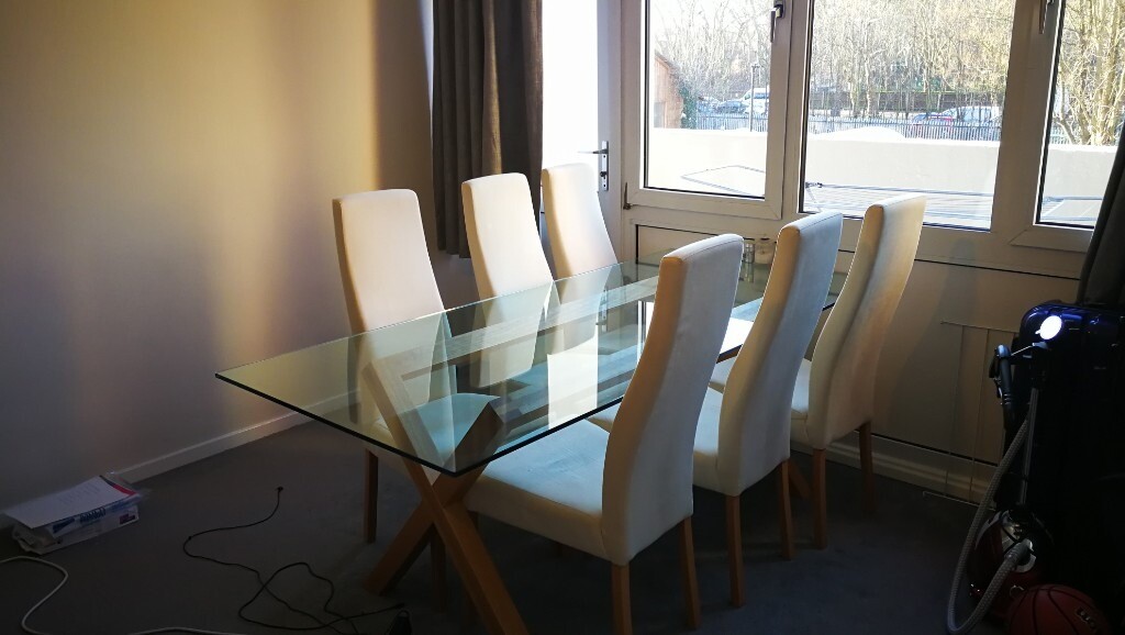 6 Seater Habitat Dublin Glass Dining Table and Chairs in Waterloo