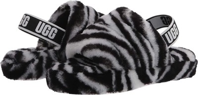 Аутентичные шлепанцы UGG Kids Fluff Yeah Zebra в оригинальной упаковке 1116156K