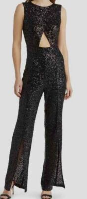 $338 Sho Women's Black Jax Sequin Cutout Flare Jumpsuit Size XS