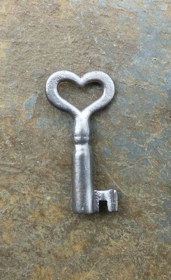Antique Heart Shaped Bow Steel Barrel Key  1-3/4