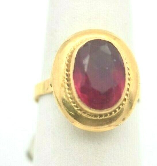 RK-5425　❤︎ 18k Yellow Gold Ladies Vintage Oval Synthetic Ruby Ring w