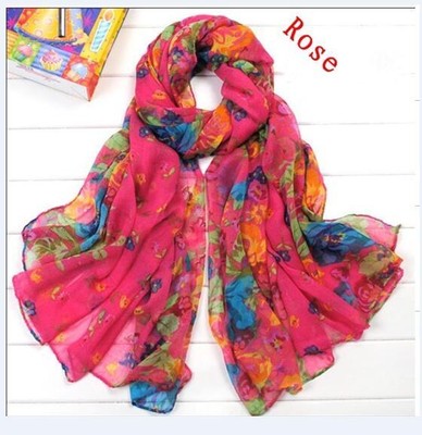 Chic New Womens Crinkle Soft Scarf cotton Ladies Shawl Floral Rose Color Ladies