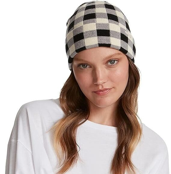 Steve Madden Mens Ribbed Knit Colorblock Beanie Hat Black O