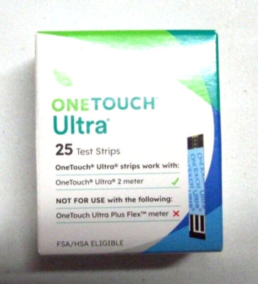 One Touch ULTRA Test Strips, Box of 25, NIP,  Exp. 08/31/25 (1925)