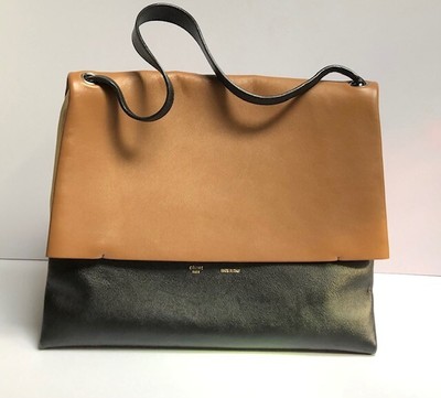 CELINE ALL SOFT LEATHER SHOULDER BAG 3TONE -TAN/IVORY/BLACK, AUTHENTIC 