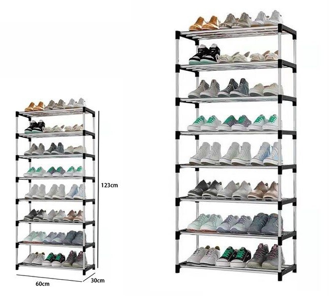 Scarpiera in Alluminio 8 Ripiani Scaffali Porta Scarpe Pantofole 60x30x123cm dfh