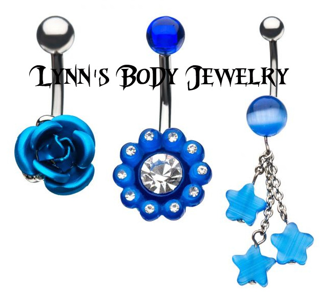 3 Pack * Blue Flower Star * 316l Surgical Steel Belly Rings