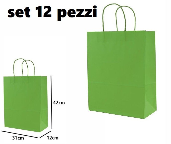Set 12 Pezzi Buste Borsa Da Regalo Sacchetti Carta Verde 42x31x12cm dfh