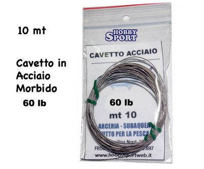 CAVETTO IN ACCIAIO PLASTIFICATO AUTOSALDANTE MORBIDO LB 60  MT 10 X PESCE SERRA
