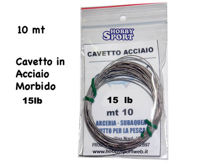 CAVETTO IN ACCIAIO MORBIDO 15 LBS  10 MT X TERMINALI PESCE SERRA