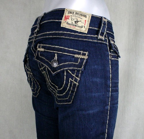 Pre-owned True Religion Jeans Women's Billy Super T Straight Retribution Natural Stitch In Blue