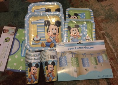 Lot Of Baby Mickey 1st birthday Party Supplies
