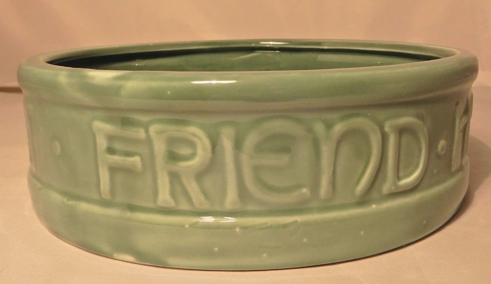 McCoy Heavy Ceramic Glazed Green Dog Bowl 