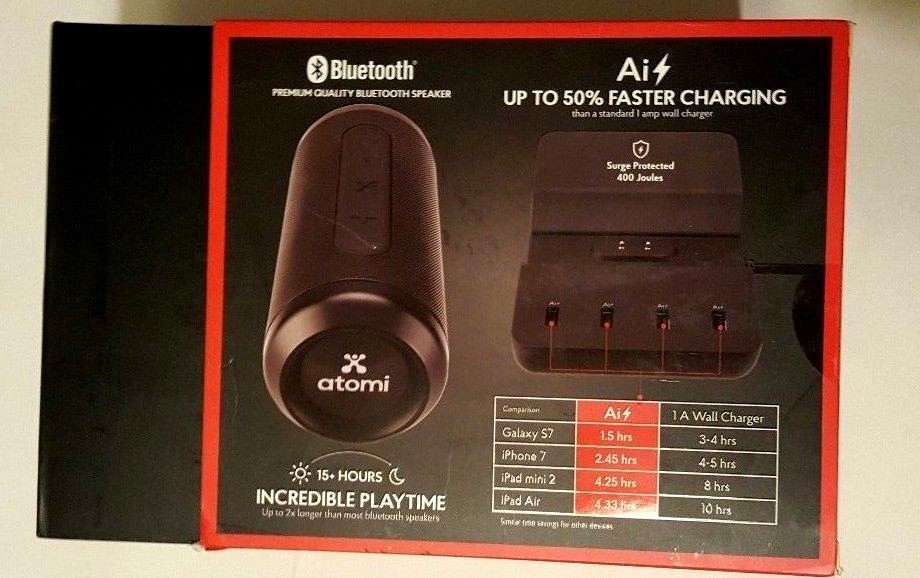 Atomi Sonick Plus Portable Charger Hub with Speaker, Black