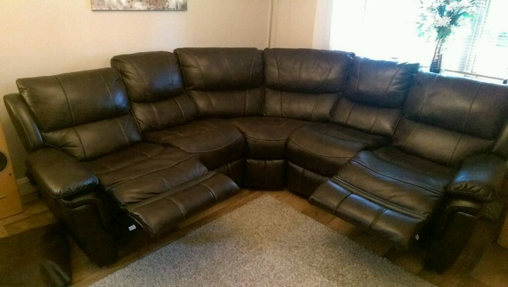 VGCHARVEY'S BEL AIR Leathaire Leather brown corner recliner sofa