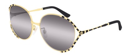 Pre-owned Gucci Gg0595s 001 Round Oval Gold Gold Black Grey 59 Mm Women's Sunglasses In Triple Gradient Grey