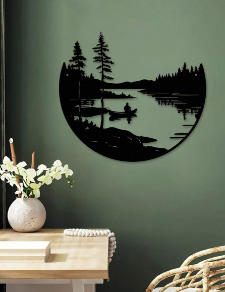 Bohemian Style Metal Wall Art Decor Landscape Silhouette Lake And