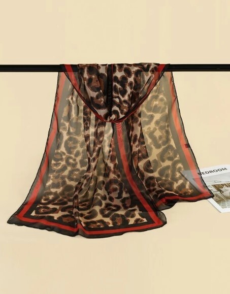 Animal Print Oblong Scarf Chiffon Brown Black Leopard Pattern Bandana Shawl Wrap
