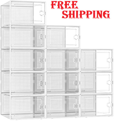 12 PCS Shoe Storage Box Clear Stackable Shoe Container Sneaker Organizer XL