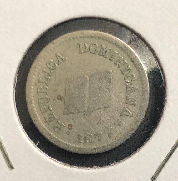 1877 DOMINICAN REPUBLIC 5 CENTAVOS Dominicana-Scarce Coin-Mintage=130,000-KM#5